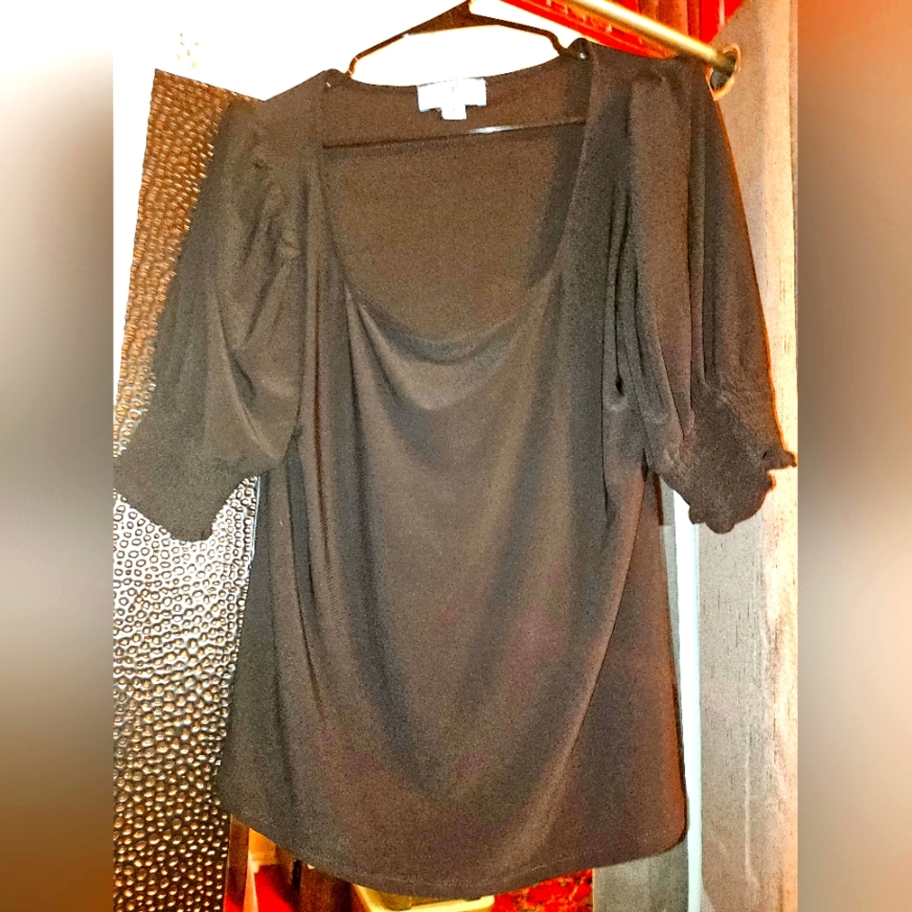 CeCe Black Quarter Sleeve Scoop Neck Blouse Size M